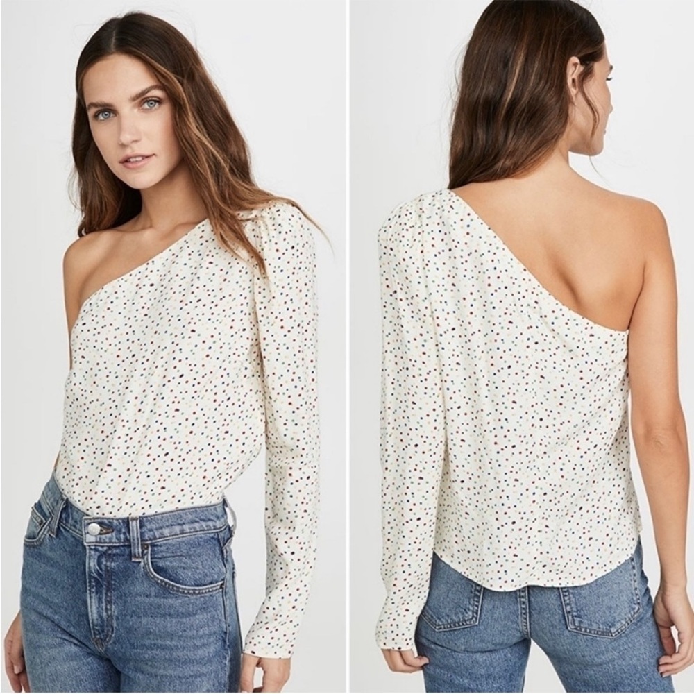 Reformation Francine One Sleeve Shoulder Top Birthday Polka Dot Size Small - Picture 5 of 16